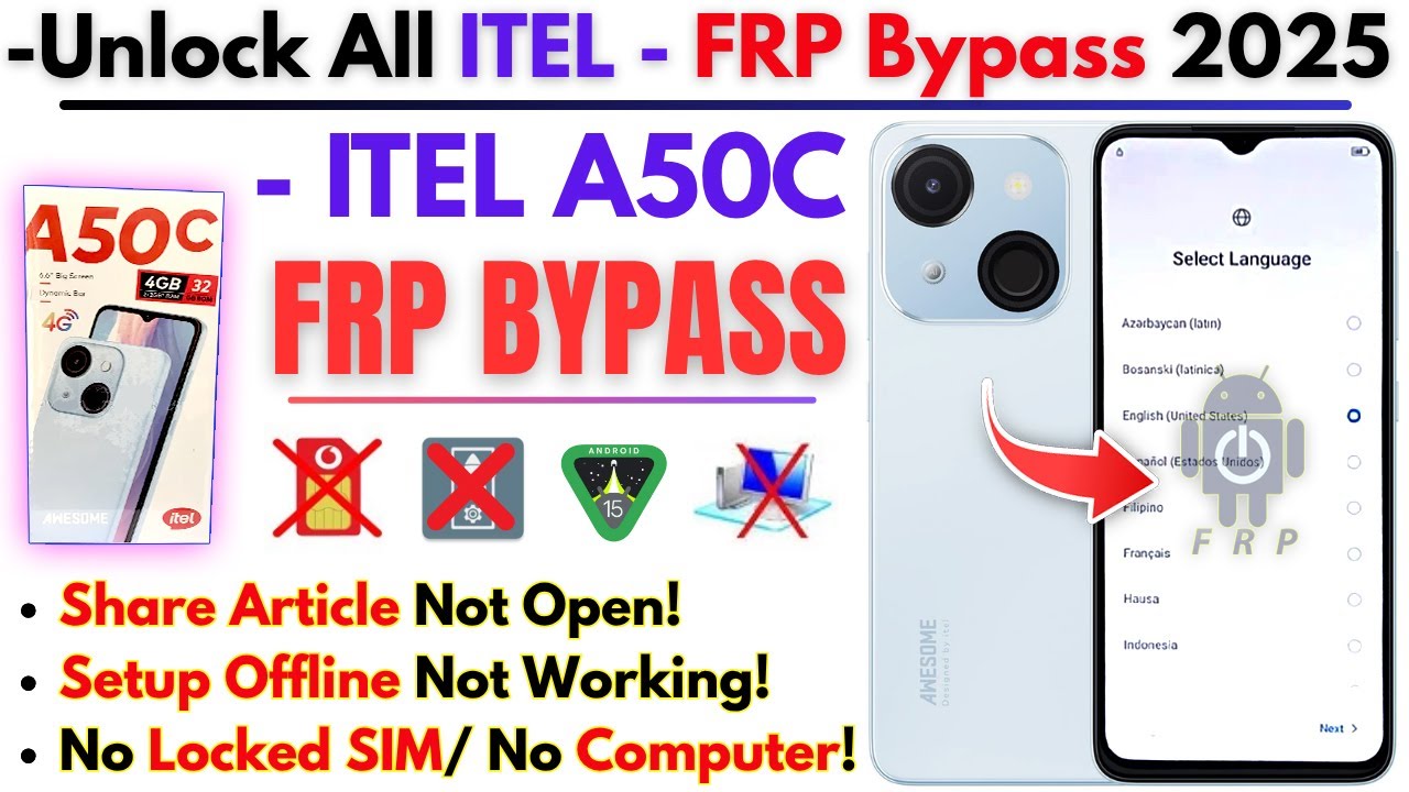Unlock ITEL A50c FRP Bypass 2025 Without PC -ITEL A669L Frp Google Account 100% Working Trick!