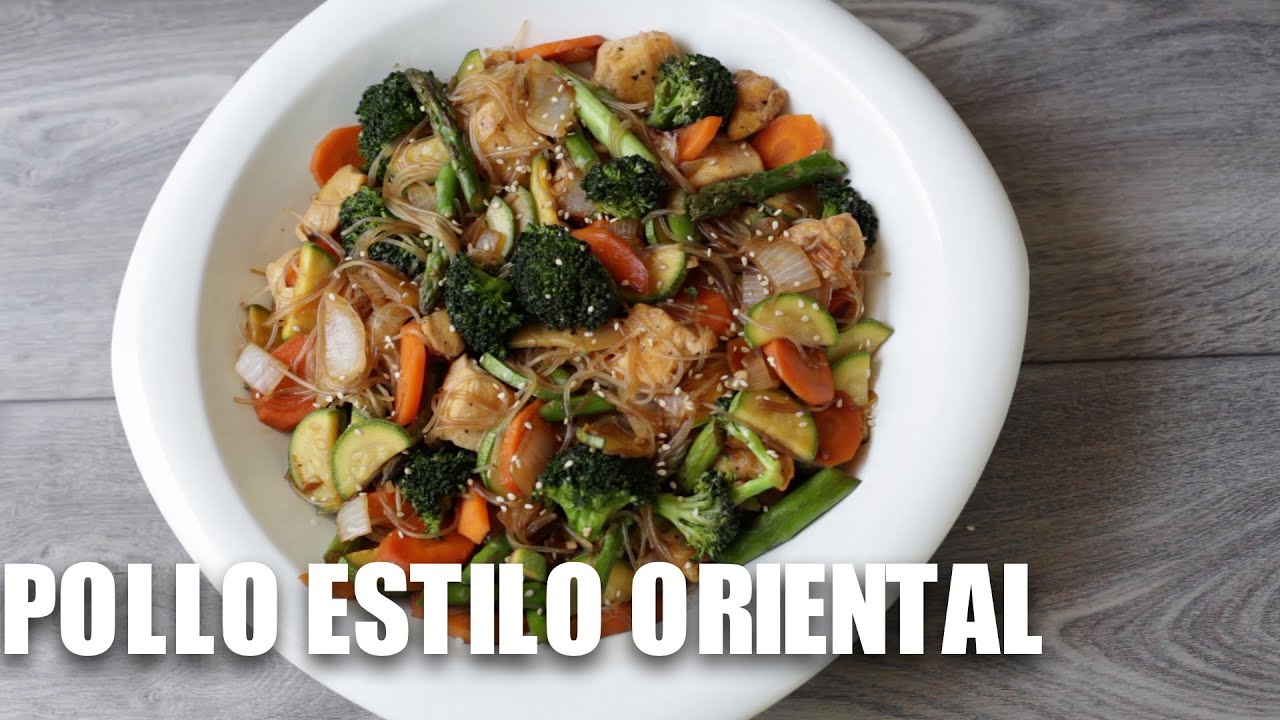 Pollo estilo oriental con fideo de arroz