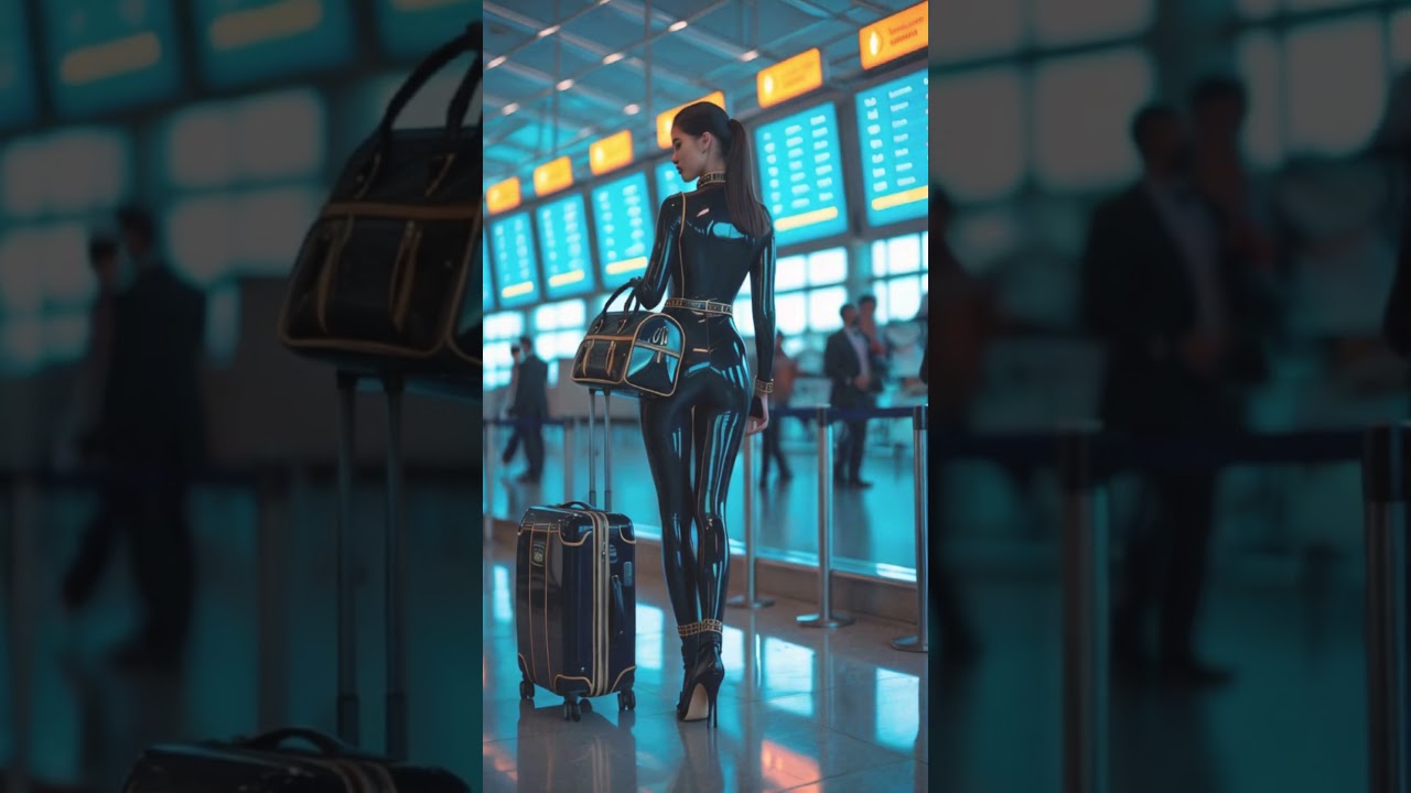 Jet-Set in Style: Futuristic Latex Travel Look at the Airport