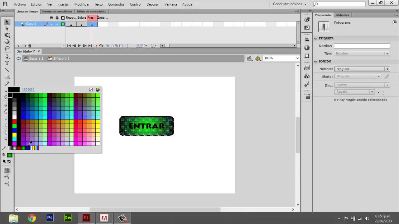 Como hacer un boton en flash cs6 - YouTube