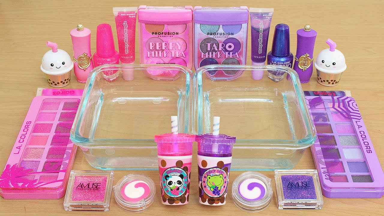 Pink vs Purple - Mixing Makeup Eyeshadow Into Slime ASMR