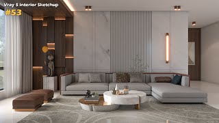 Modern Living room | Sketchup tutorial | Vray 5 Sketchup #53
