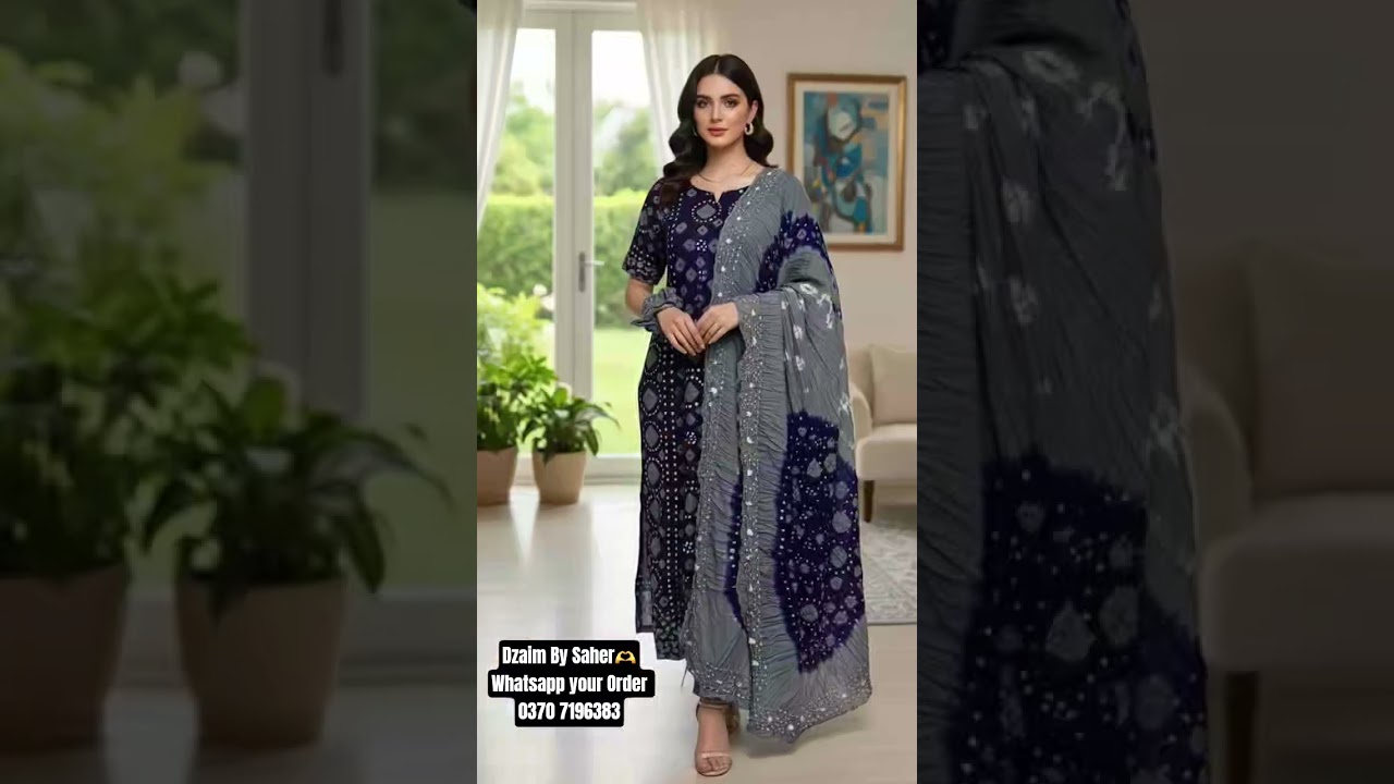 Stuff Arabic Linen3pc Dress Hand Dye Traditional Rajasthani Chunnri Work_ 2700pkr 