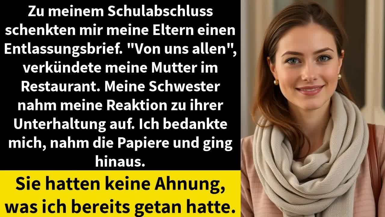 Zu meinem Schulabschluss schenkten mir meine Eltern einen Entlassungsbrief  ＂Von uns allen＂,