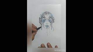 mujer cyberpunk con esfero y colores