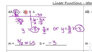 Linear Functions: Identifying M and B NOTES - RSS ALg 1
