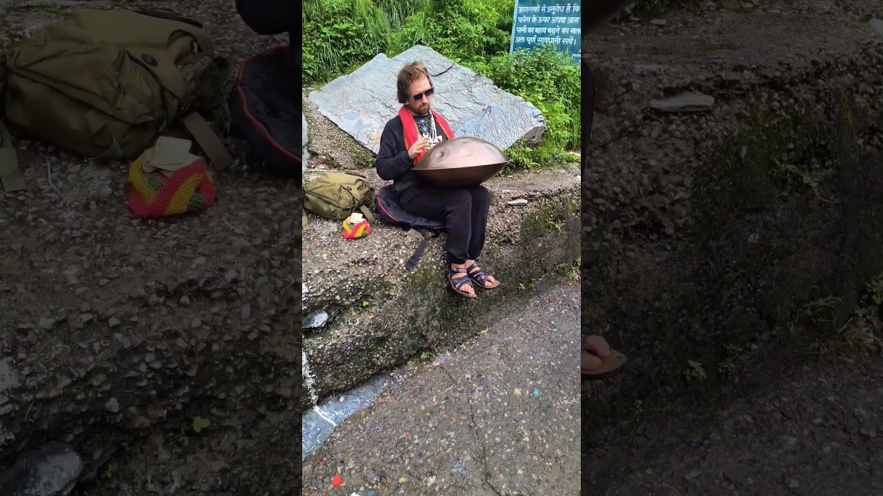 Foreigner Playing a Unique Instrument in the Himalayas. 
