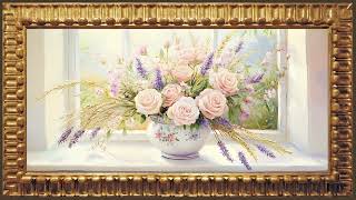 Roses and Lavender, Oil Painting | Gold Framed Art TV Screensaver screenshot 4