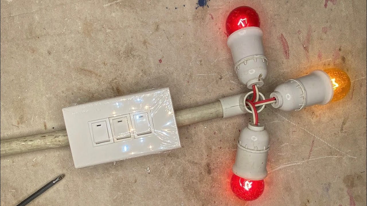 Cách đấu 3 công tắc bật/ tắt 3 bóng điện mặt điện âm tường 