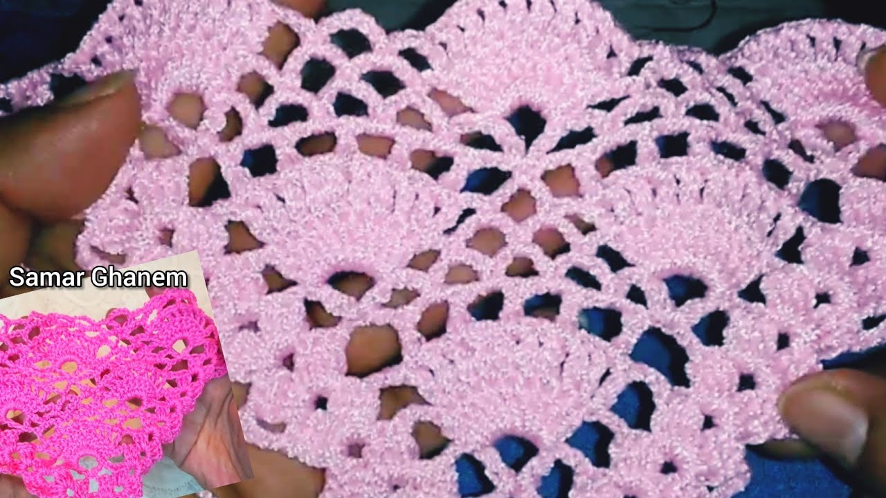 طريقة عمل شال مثلث كروشيه او اسكارف بغرزة الاناناس سهل للمبتدئين