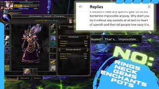 Frost Mage Tower, Green/Heirloom Gear, No Rings or Neck, No Gems/Enchants/Consumables/Potions/Oils