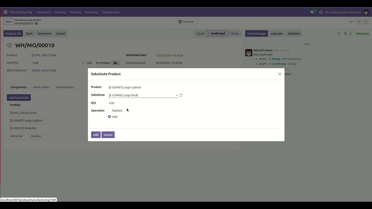 Manufacturing Product Substitute Odoo V18