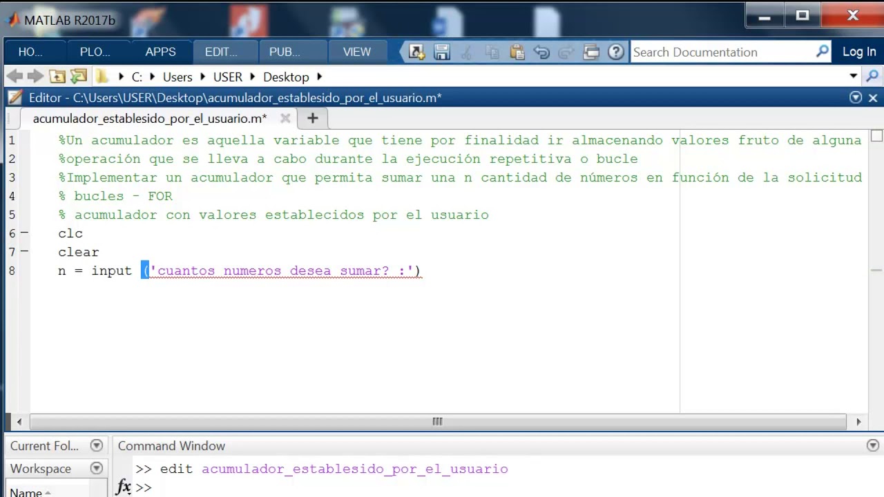 ACUMULADOR SUMA DE NUMEROS EN MATLAB - YouTube