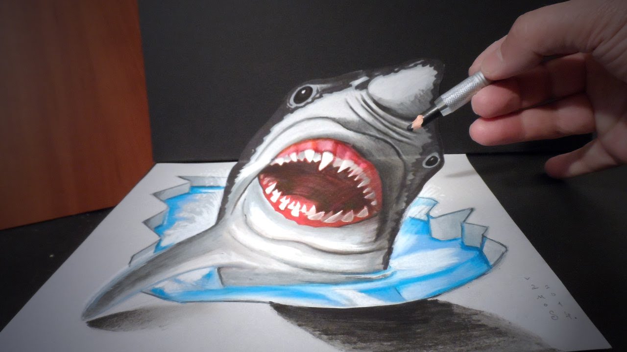 How I Draw a 3D White Shark , Art Drawing - YouTube