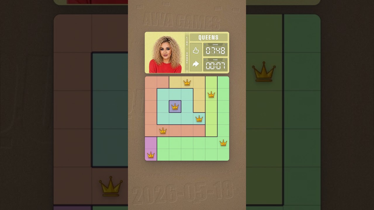 LinkedIn Queens #748 solved board for May 18, 2026, 7x7 grid