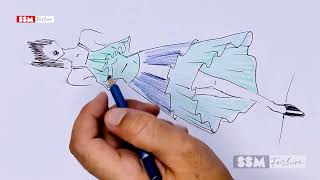 Elegant Layered Dress Fashion Sketch | SSM Fashion | Hand-Drawn Blue Ruffle Design screenshot 4