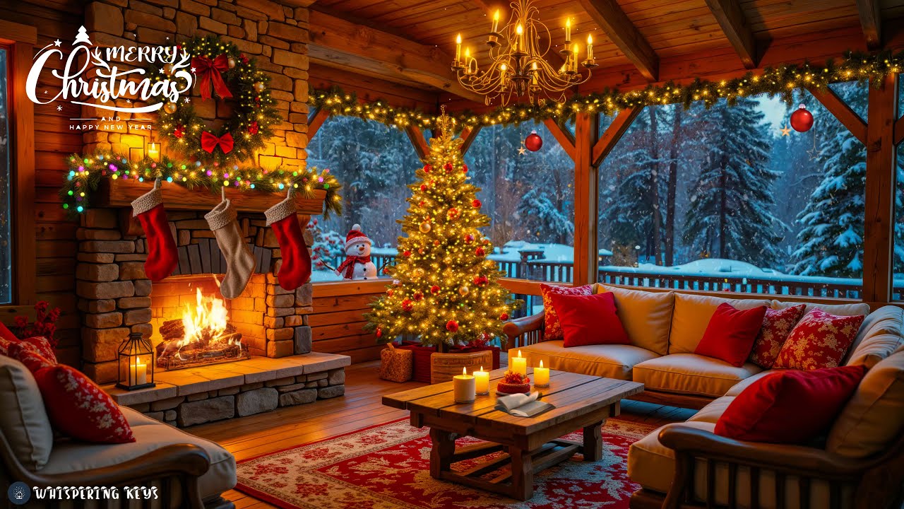 Cozy Christmas Music With Crackling Fireplace ☃️ Christmas Ambience 🔥 ...