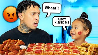 BOY KISSED ME PRANK ON DAD! *PIZZA MUKBANG*