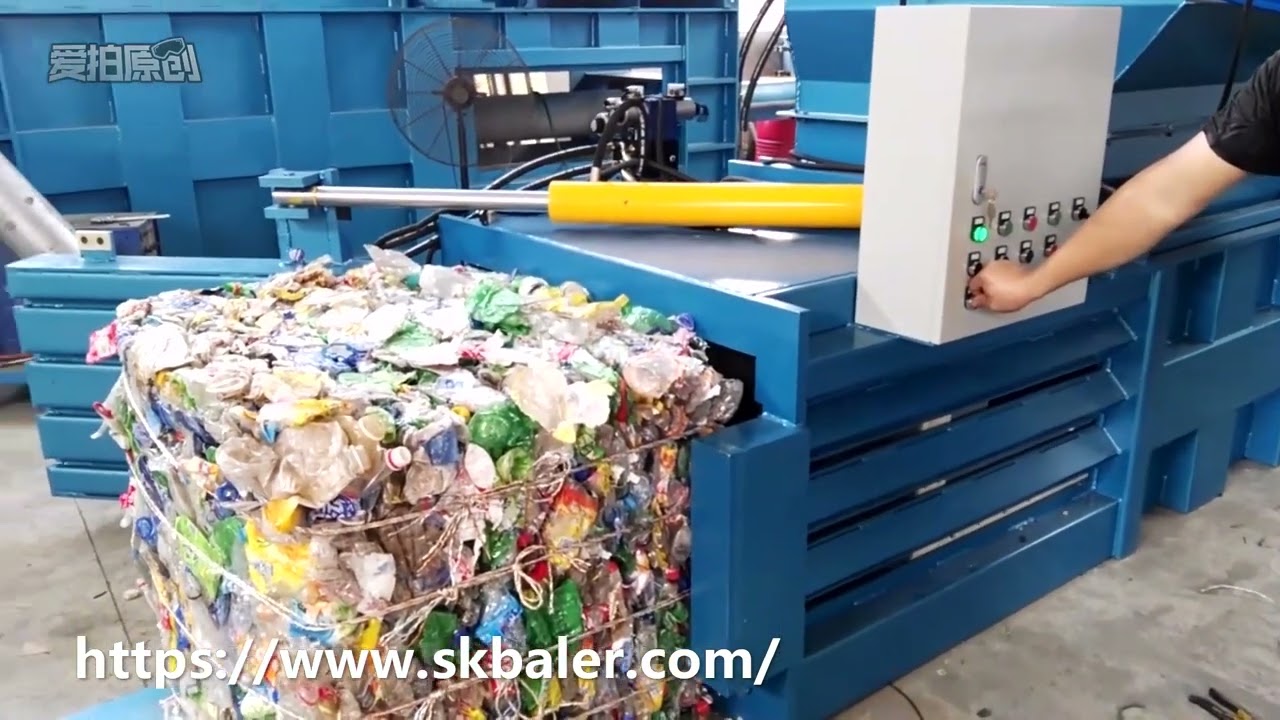 HDPE drum automatic baling machine in China, automatic press machine for sale, semi-automatic baler.