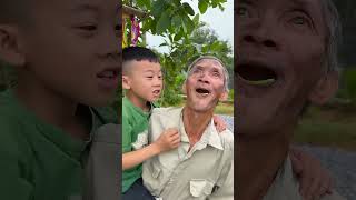 Little Boy Something Unique Feeding Thing To Old Man For Eating Funny