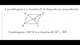 Prove that a Parallelogram is a Rhombus iff its Diagonals are Perpendicular.