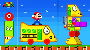 Finish the pattern? Blocks turn into Giant School Bus Robot in Mario Maze | Game Animation