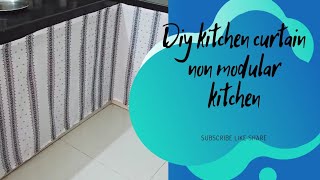 Diy kitchen curtain//non modular kitchen me parda kese lgae//kitchen curtain//बिना खिल्ली के परदा