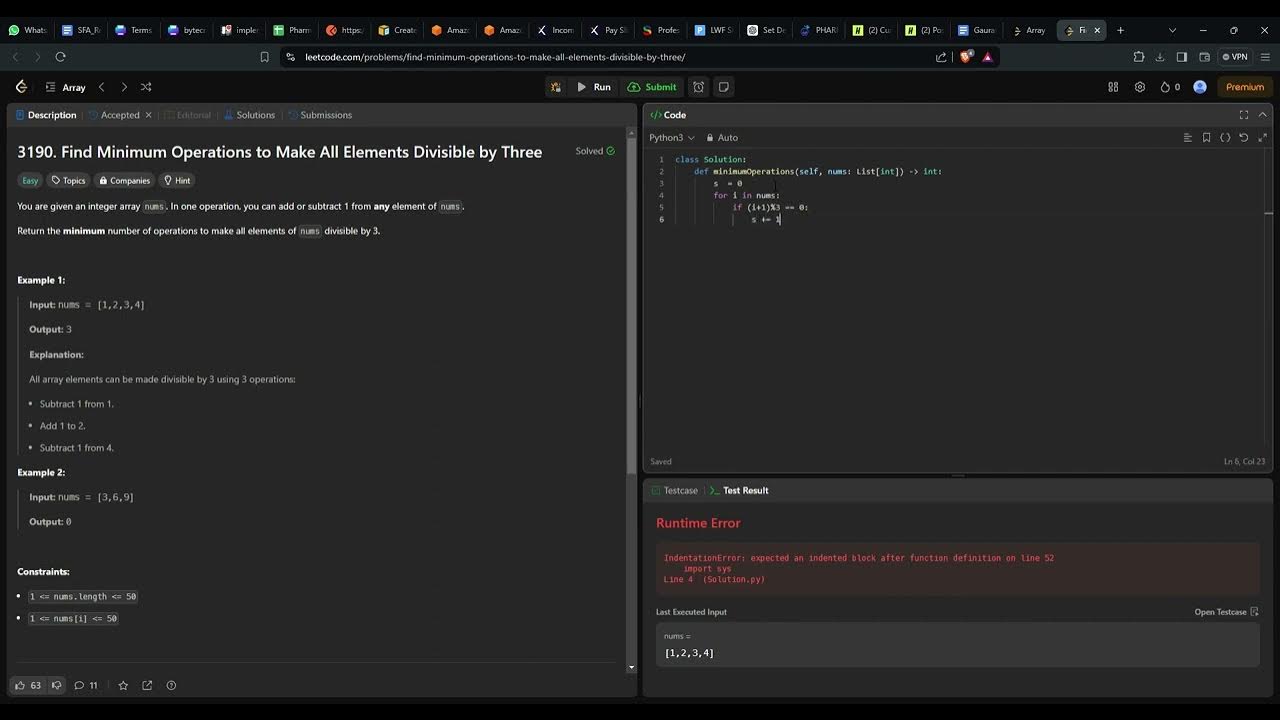 3190. Find Minimum Operations to Make All Elements Divisible by Three ...