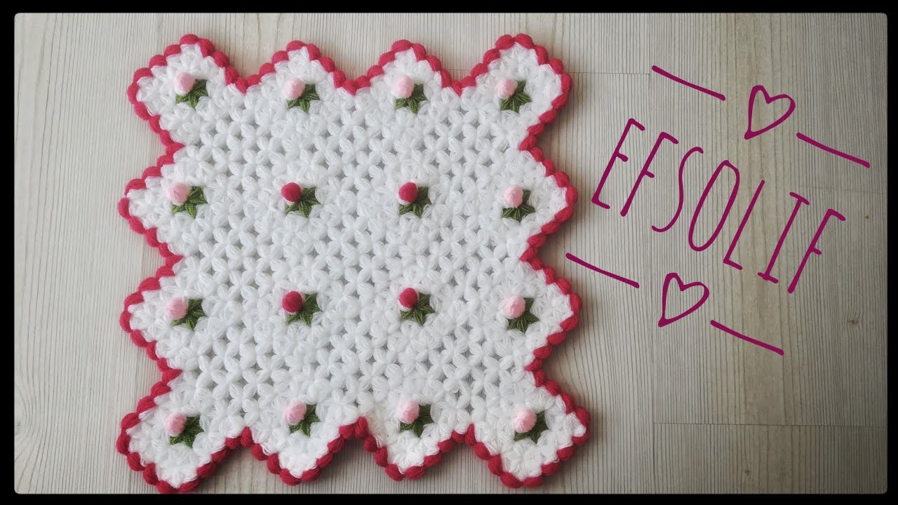 Çiçekli Kare Lif (Taban Tasarımı:Kar Tanesi Örgü Sepeti)  #yenilifmodelleri #kolaylifmodelleri