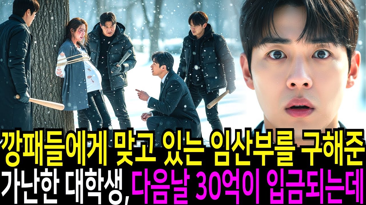 깡패들에게 묶여 맞고 있는 임산부를 구해준 가난한 대학생, 다음날 30억이 입금되는데..