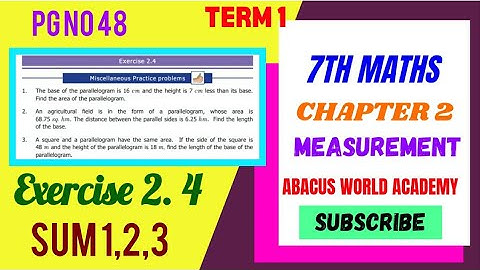7th Maths Term 1 chapter 2 Measurements Exercise 2.4 pg no 48 sum 1 to 3#abacusworldacademy