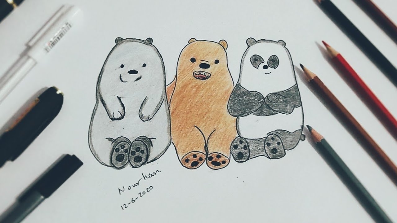 رسم الدببة التلاتة /شهاب قطبي باندا خطوة بخطوة للمبتدئين Drawing Bare Bears  - YouTube