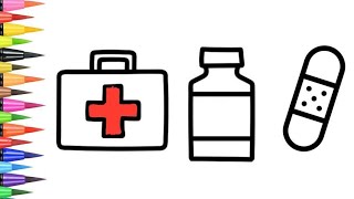 Dibuja y colorea un botiquín de equipo médico | dibujos fáciles para niños