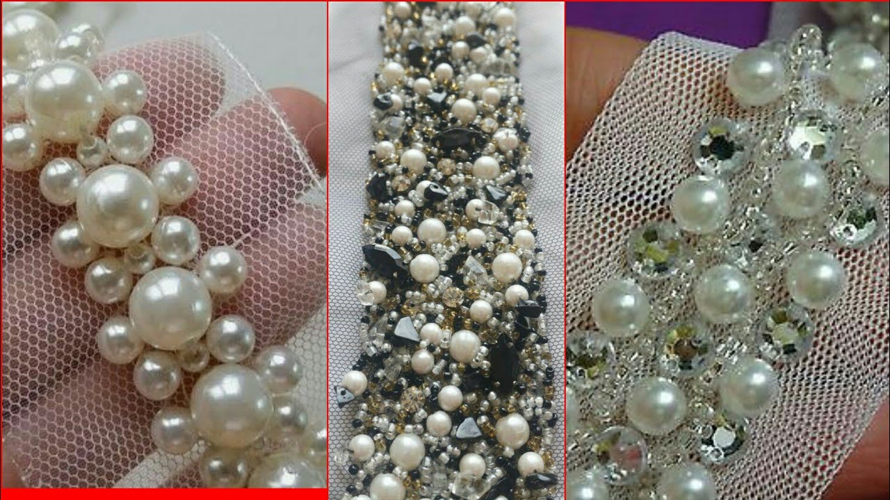 Most Beautiful And Trendy Ivory Beaded,Pearls And Rhinestone Lace Trim Design