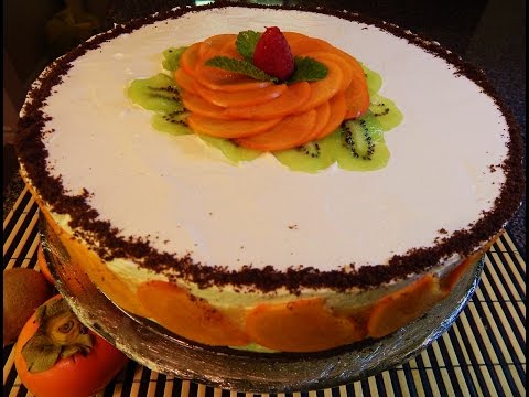 No Bake Persimmon Kiwi Mousse Cake