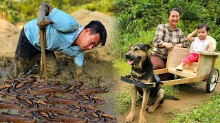 The husband catches eels, the wife builds a rickshaw for the children, enjoying family happiness