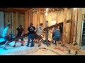 Installation of large steel beam during kitchen remodeling