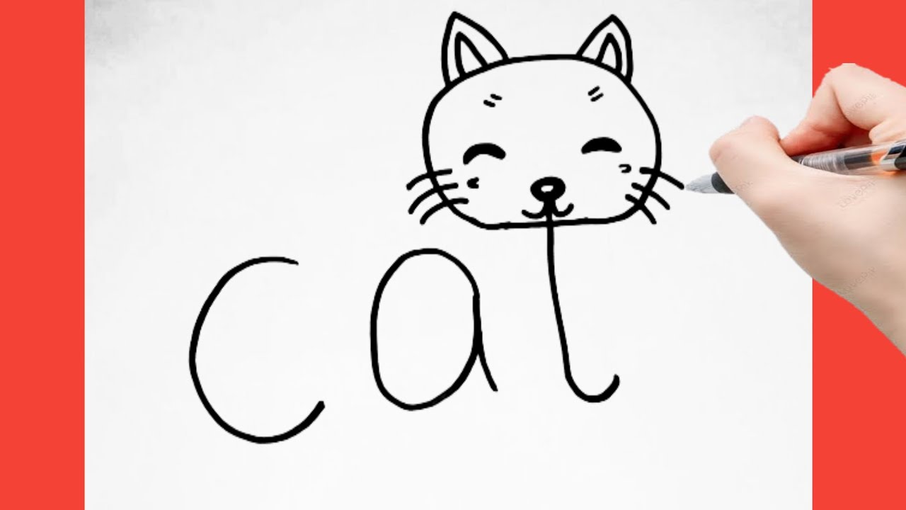 كيف ترسم قطه كيوت وسهله خطوه بخطوه/رسم قطه بالحروف cat/رسم سهل جدا ...
