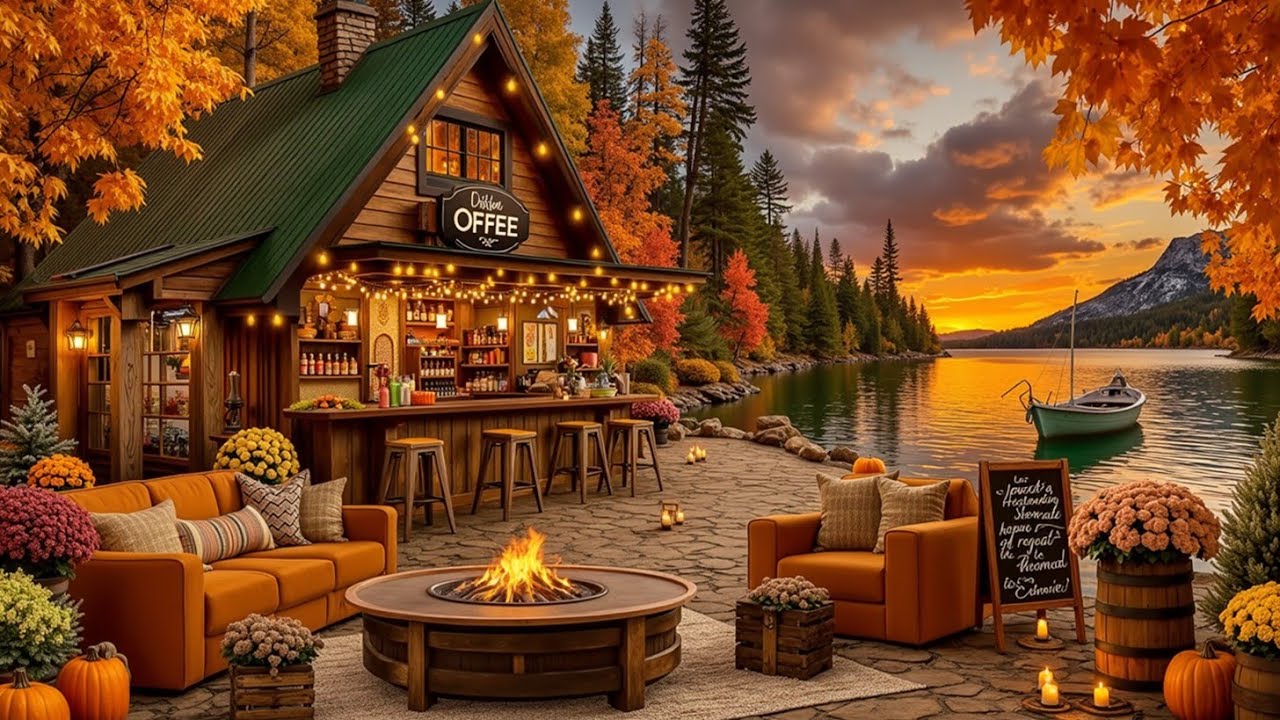 Lakeside Retreat: Warm Jazz Instrumental, Fireplace Sounds, Fall Ambience & Study