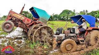 Stagger KUBOTA 5041 Stack in Deep Mud Badly Pulling by Mahindra 475 di tractor show in village