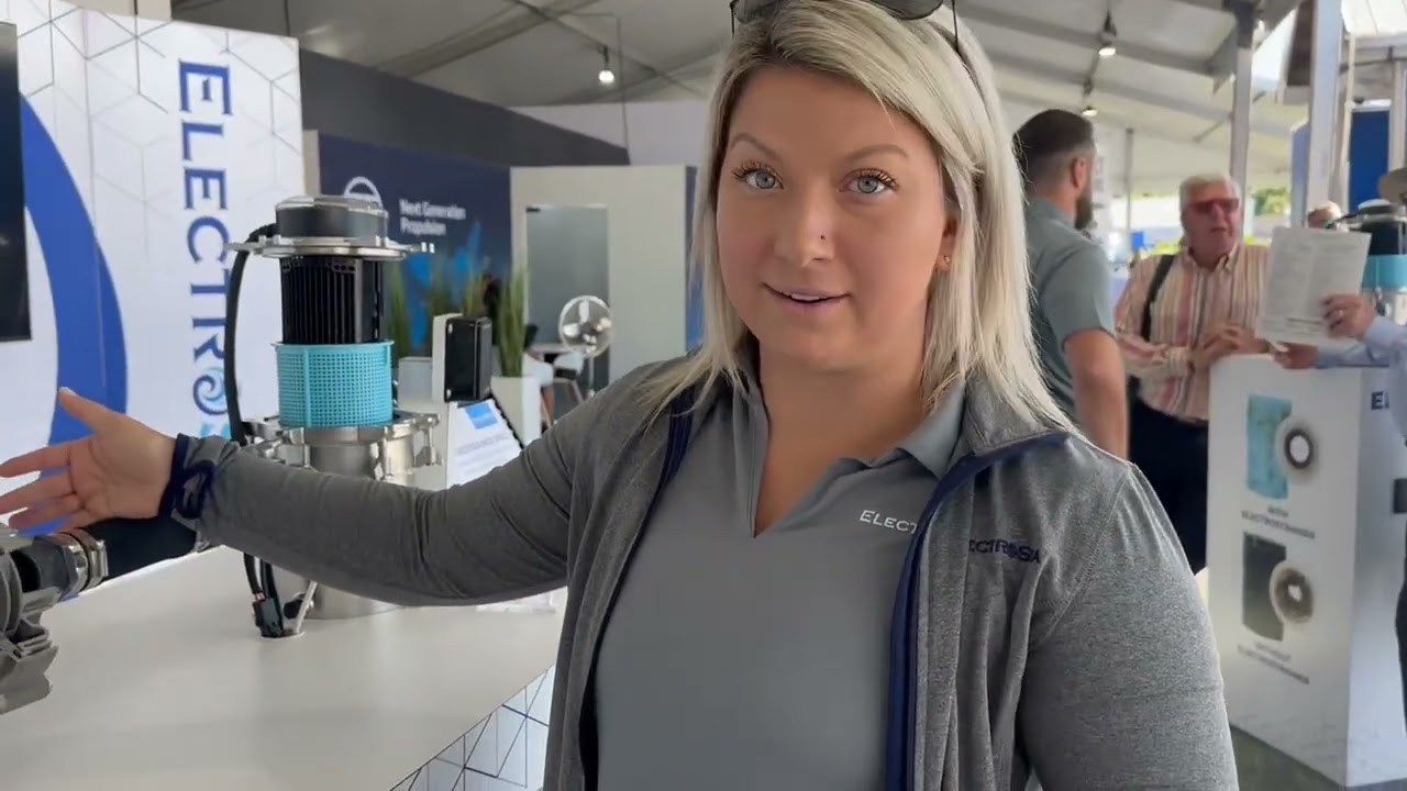 Brielle explains ElectroStrainer Pro and SeaStrong RDP RunDry Pump at Ft Lauderdale Boat Show