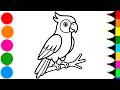 Drawing and Coloring a Cute Parrot | How To Draw a Cute Parrot for Beginners