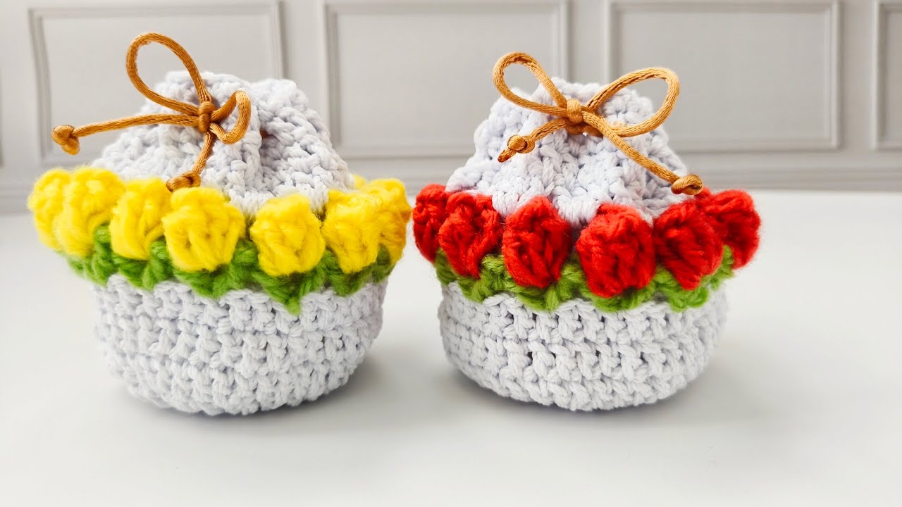 🌷 Tutorial Pouch Tulip Serut Rajut  | Mudah untuk Pemula 🌷#rajutstudio