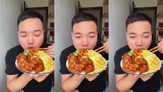 ASMR MUKBANG| eating show, roasted pork, fish, vegetable and rice, yummy!