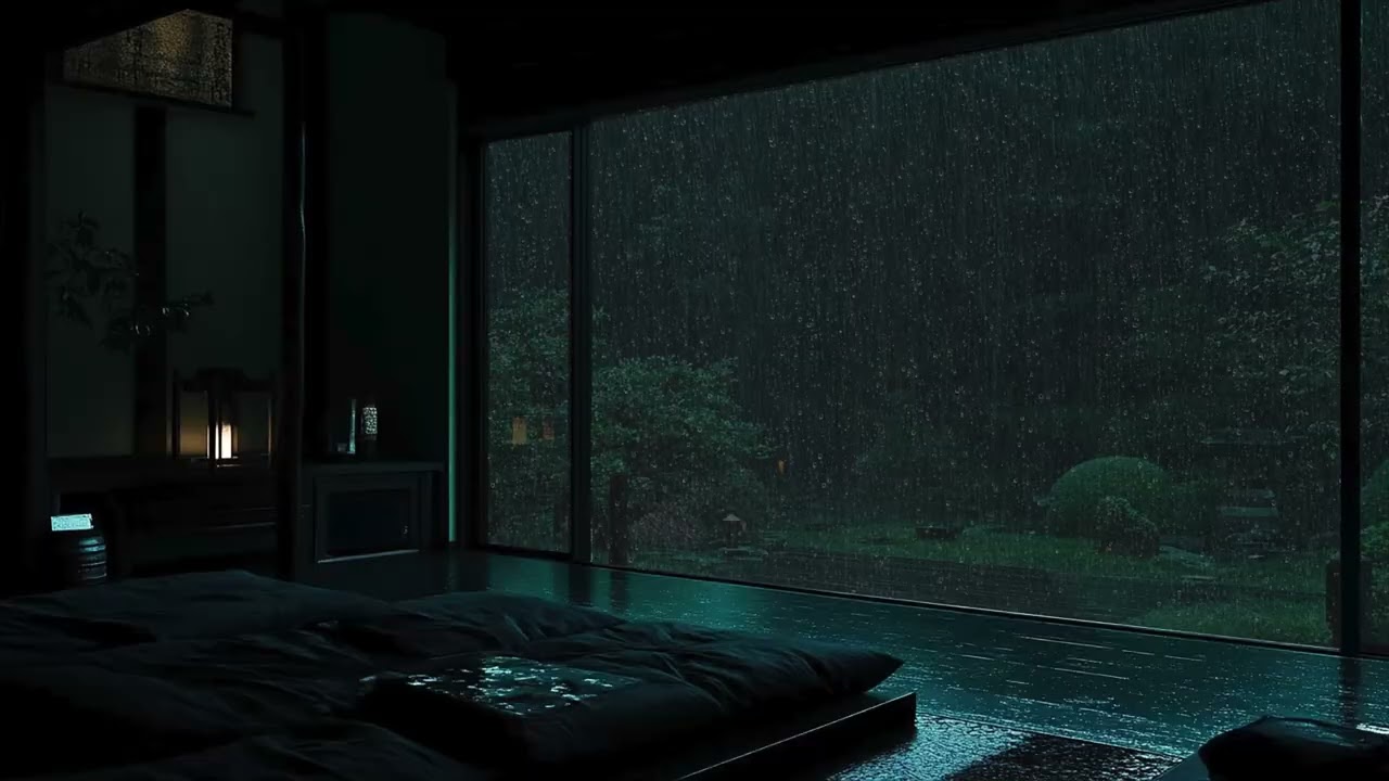 Rainy Night Escape: Dark Bedroom & Night Garden Ambience | Transform Your Room Into a Retreat