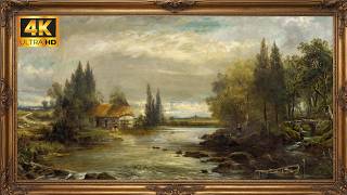 Vintage Rustic Cottage & River Stream | 4K Frame TV Art (Relaxing Countryside Landscape)