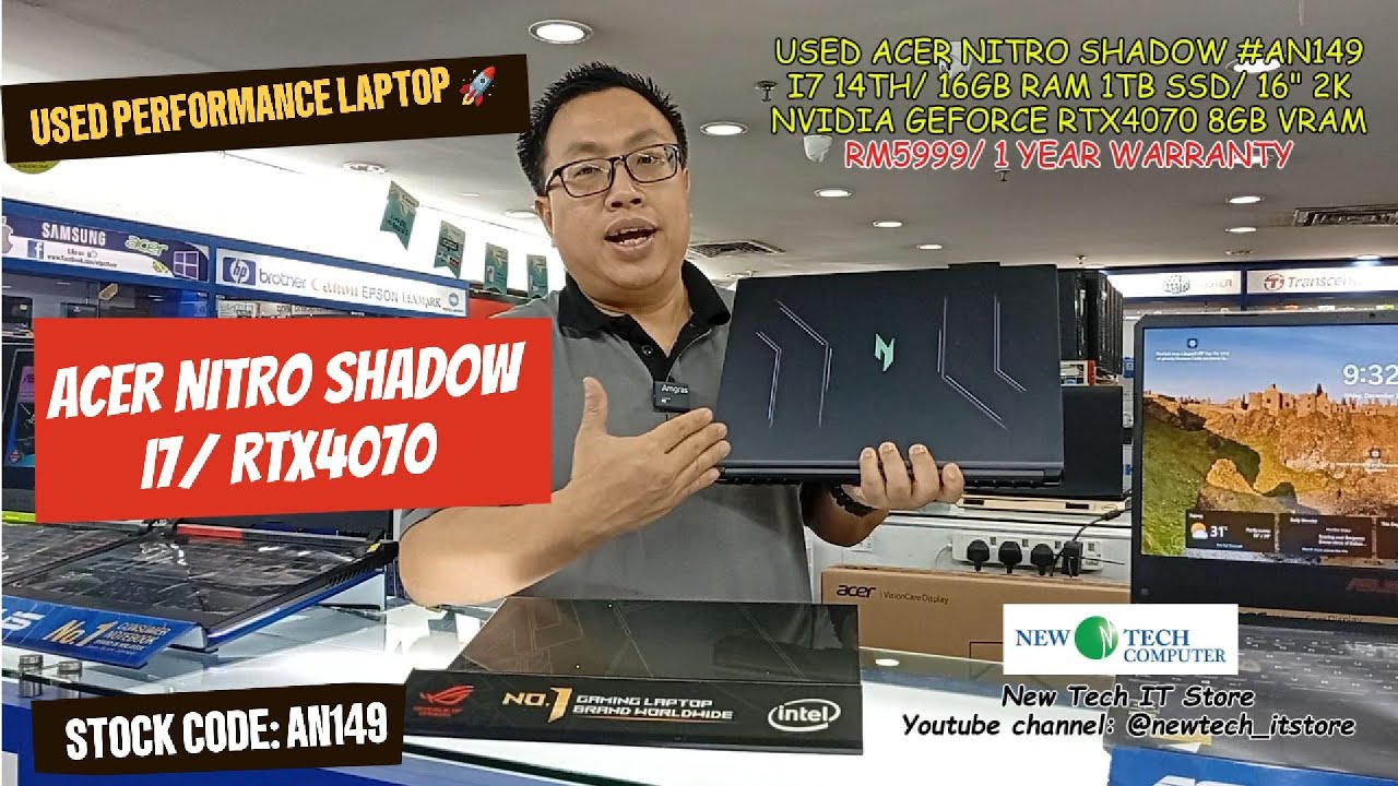 USED ACER SHADOW SH16 Gaming Laptop intel Core i7 14TH 16GB 1TB SSD Nvidia RTX4070 STOCK CODE: AN149