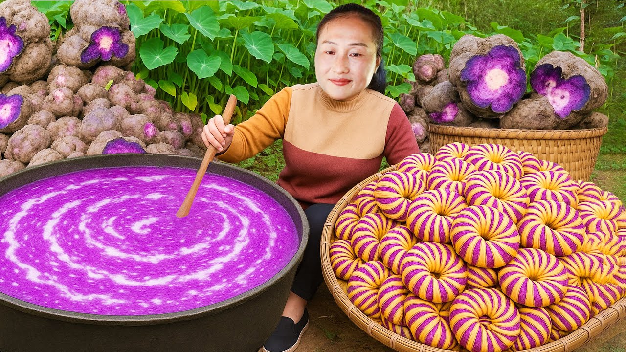 Harvest taro to cook porridge and taro cake, pick vegetables and cassava to sell at the market