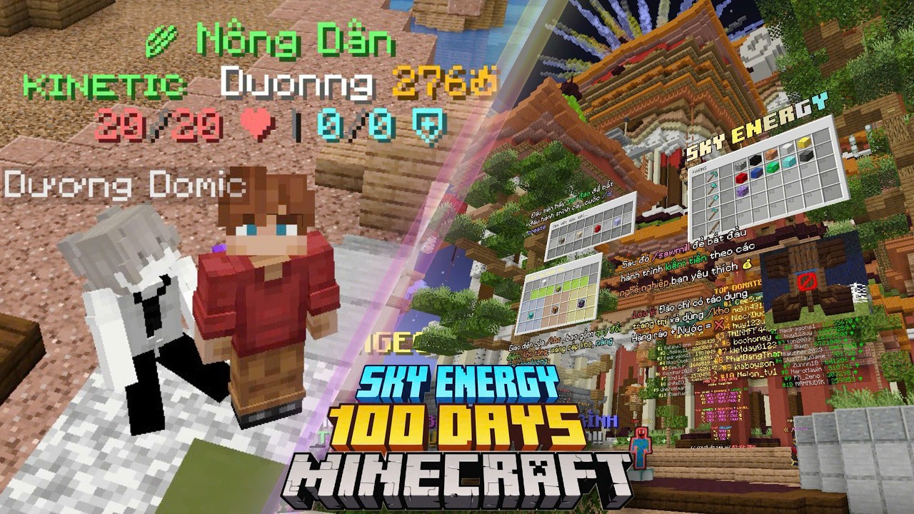 Mình Trải Nghiệm Đủ Nghề Nghiệp Trong 100 Ngày Minecraft SKY ENERGY !!