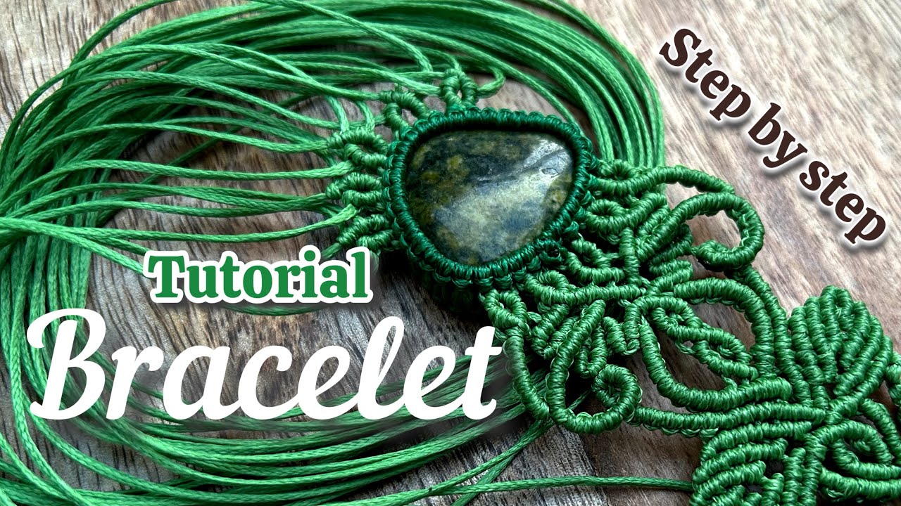 Tutorial/ Bracelet with green stone🌿 Макраме браслет шаг за шагом. Плетение украшений с камнями